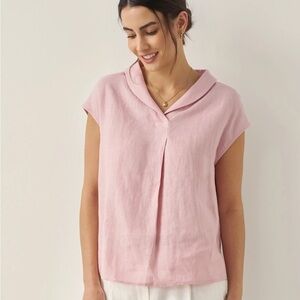 Lintico Linen Shawl V-Neck Cap Sleeves Top ELARA Size Small Pink